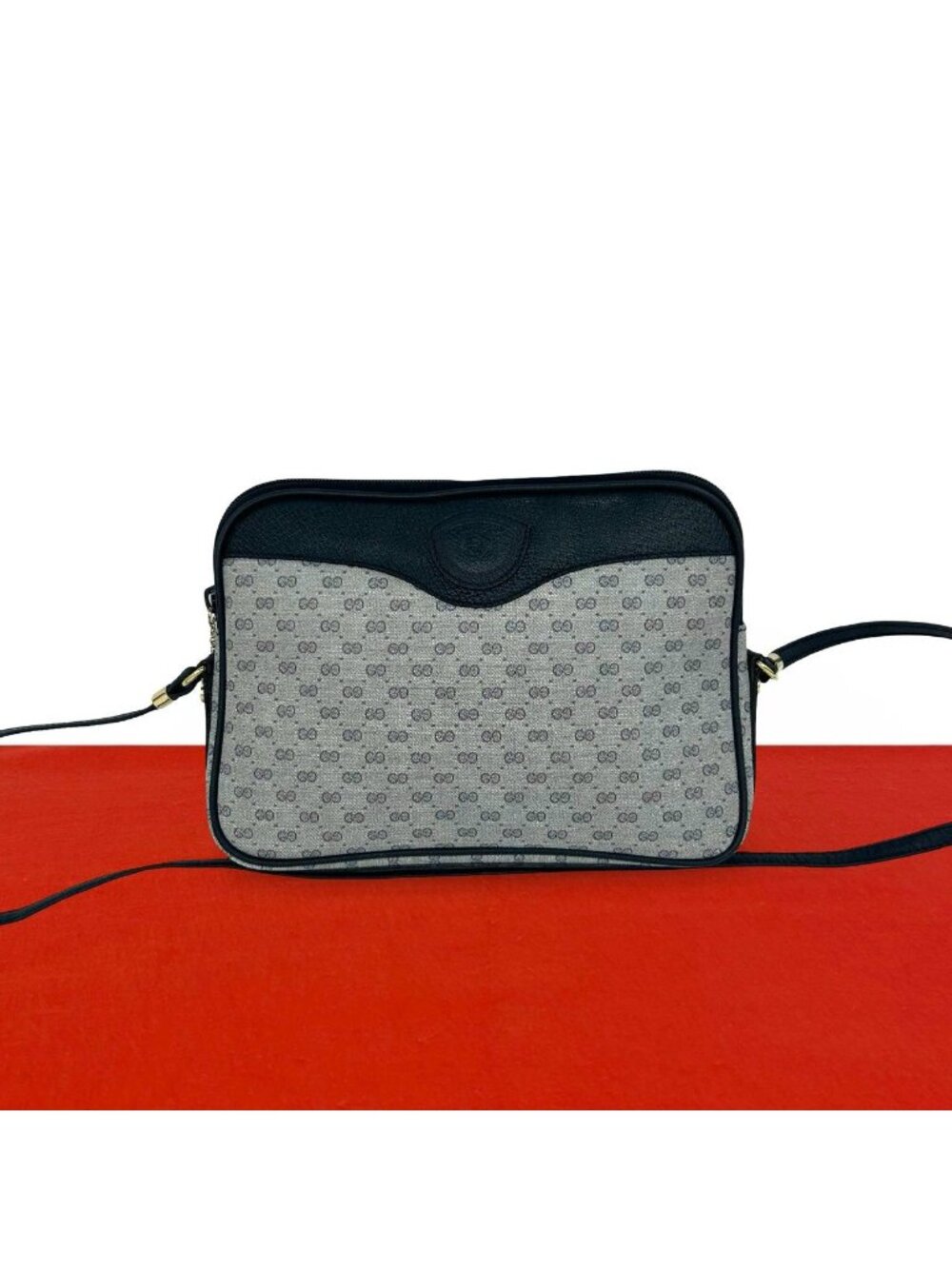 Gucci Vintage Micro GG Logo Leather Shoulder Bag Pochette Navy